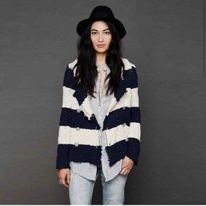 NWT Free People Blue and Cream Stripe Coat of Arms Jacket Cardigan